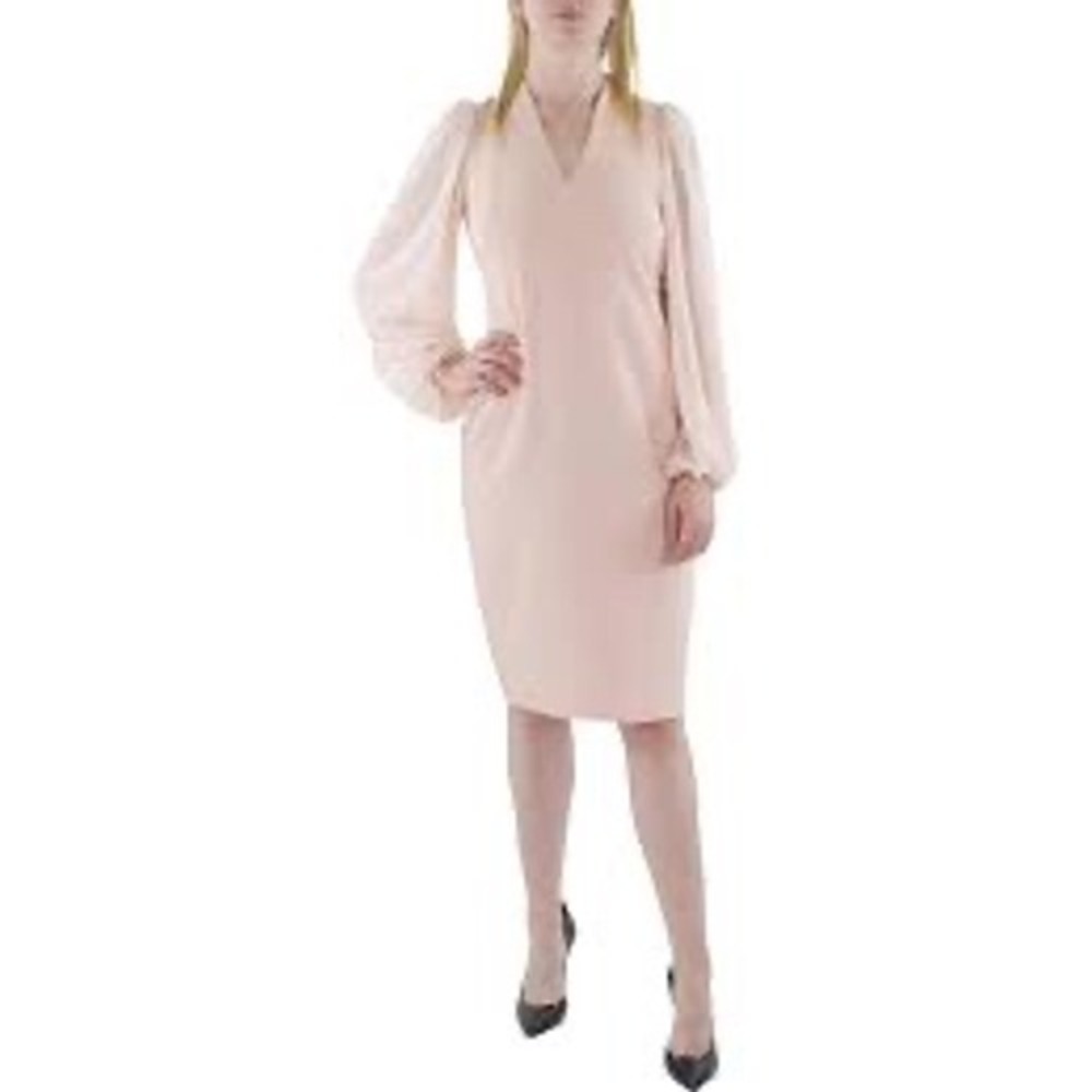 Vince Camuto Blush Pink Chiffon Sleeve V-Neck Sheath Dress Size 10 NEW $158